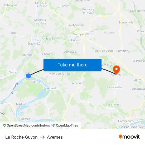 La Roche-Guyon to Avernes map