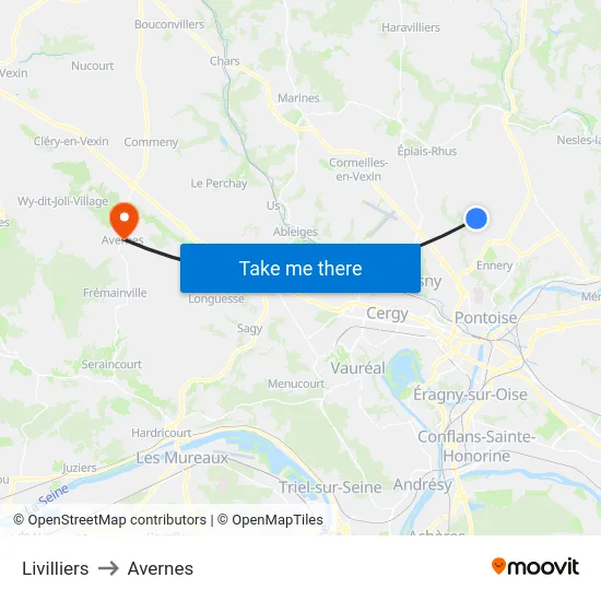 Livilliers to Avernes map