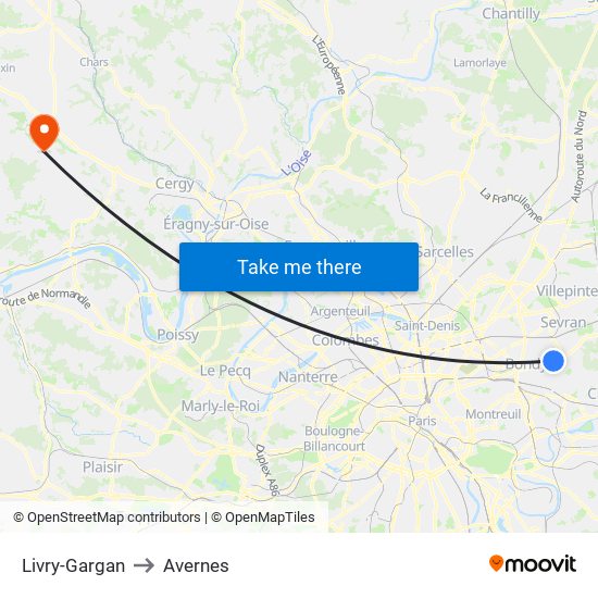 Livry-Gargan to Avernes map