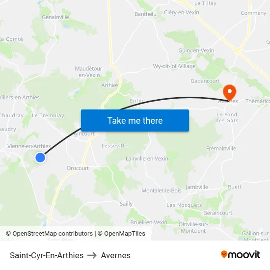 Saint-Cyr-En-Arthies to Avernes map