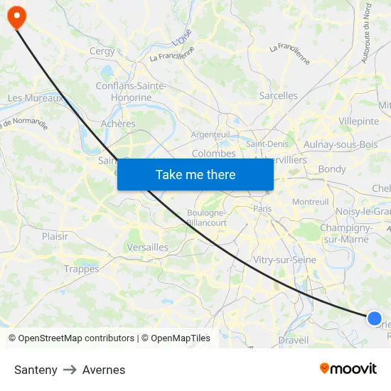 Santeny to Avernes map