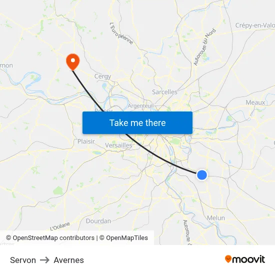 Servon to Avernes map