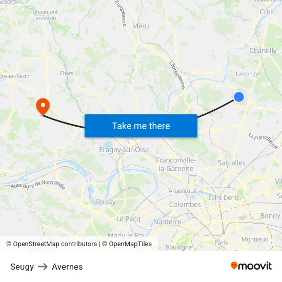 Seugy to Avernes map