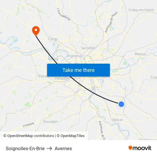 Soignolles-En-Brie to Avernes map