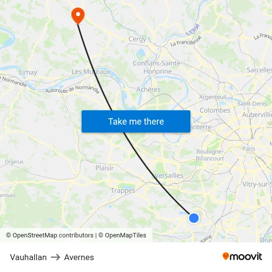 Vauhallan to Avernes map