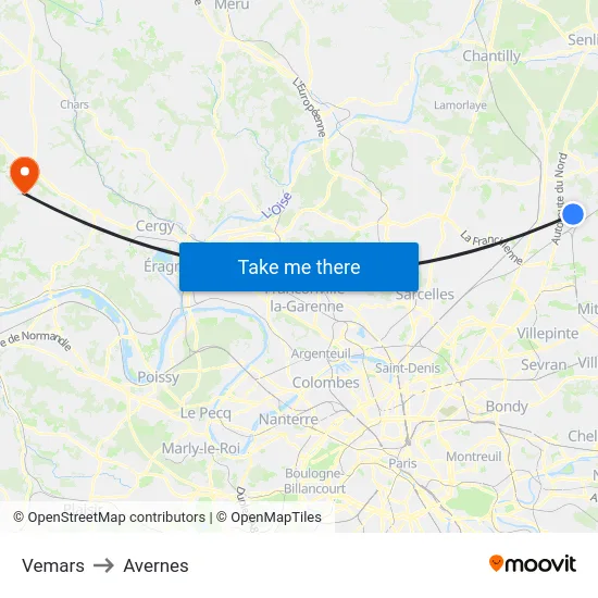 Vemars to Avernes map