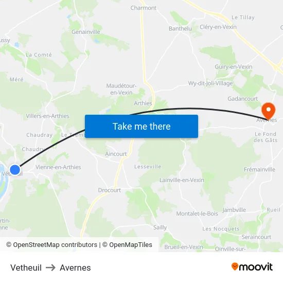 Vetheuil to Avernes map