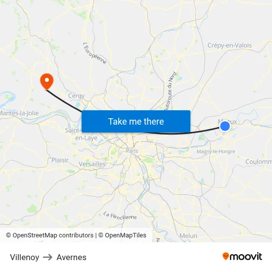 Villenoy to Avernes map