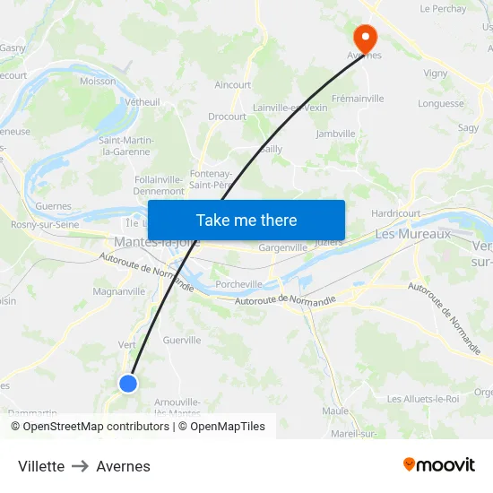 Villette to Avernes map