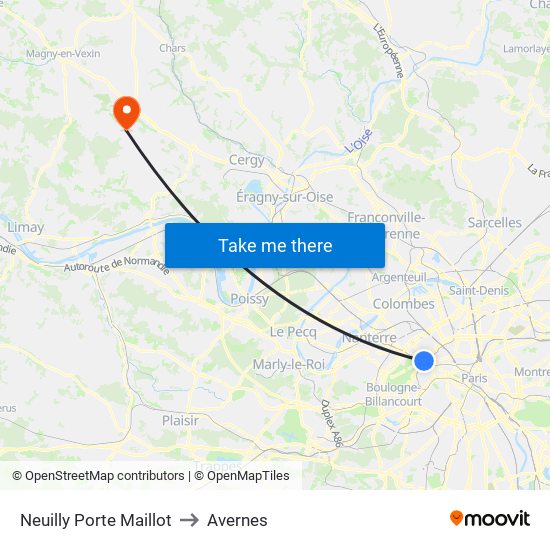 Neuilly Porte Maillot to Avernes map
