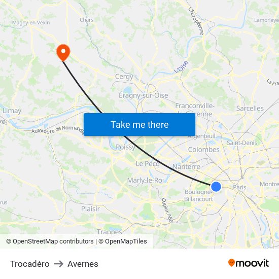 Trocadéro to Avernes map