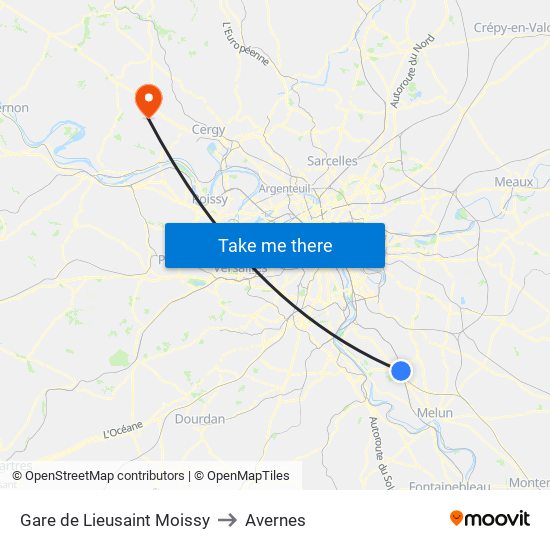 Gare de Lieusaint Moissy to Avernes map