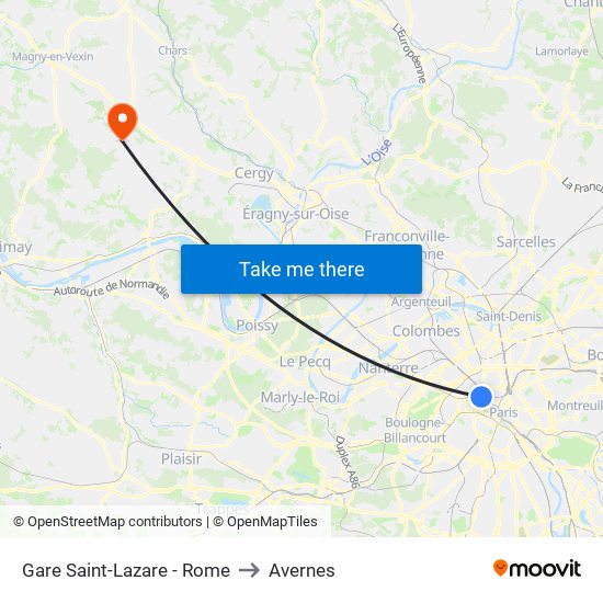 Gare Saint-Lazare - Rome to Avernes map