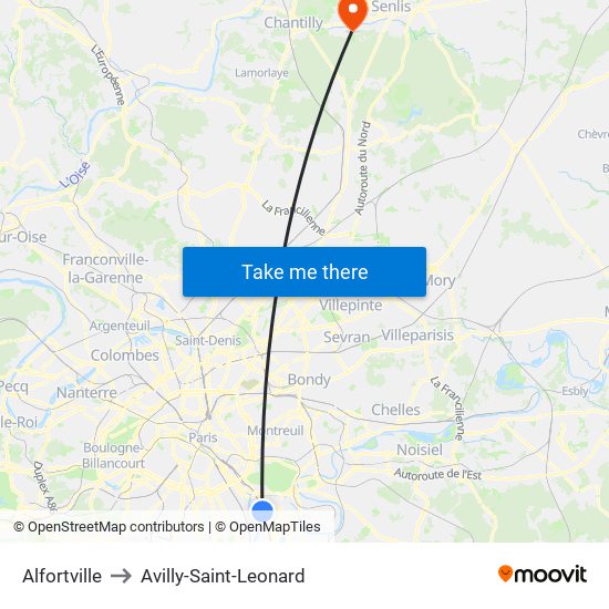 Alfortville to Avilly-Saint-Leonard map