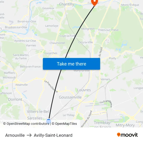 Arnouville to Avilly-Saint-Leonard map