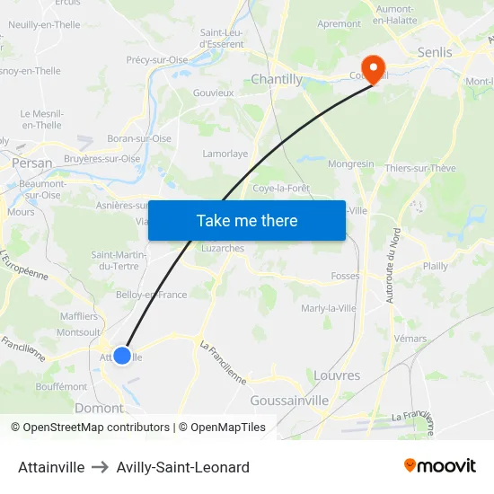 Attainville to Avilly-Saint-Leonard map