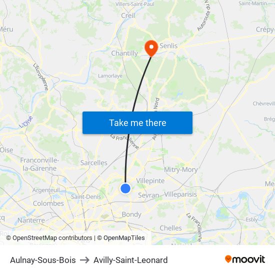 Aulnay-Sous-Bois to Avilly-Saint-Leonard map