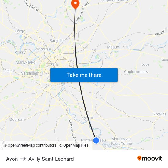 Avon to Avilly-Saint-Leonard map