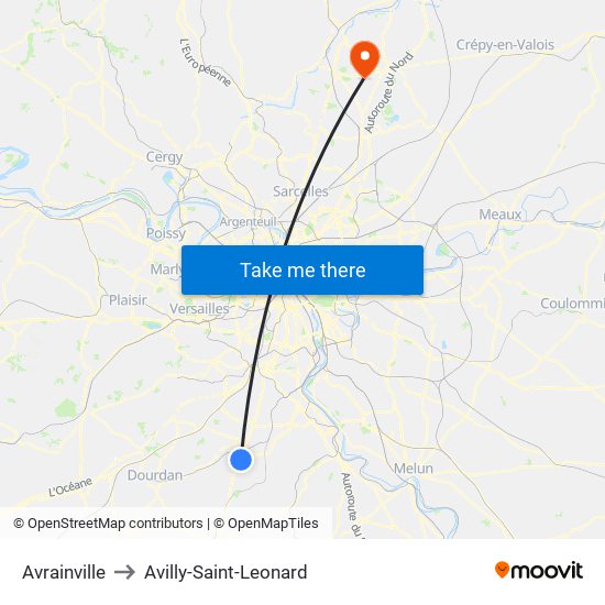 Avrainville to Avilly-Saint-Leonard map