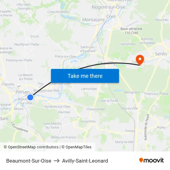 Beaumont-Sur-Oise to Avilly-Saint-Leonard map