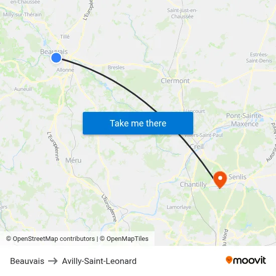 Beauvais to Avilly-Saint-Leonard map