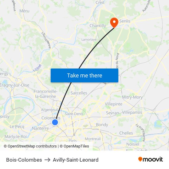 Bois-Colombes to Avilly-Saint-Leonard map
