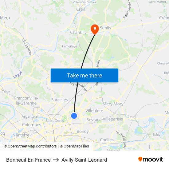 Bonneuil-En-France to Avilly-Saint-Leonard map
