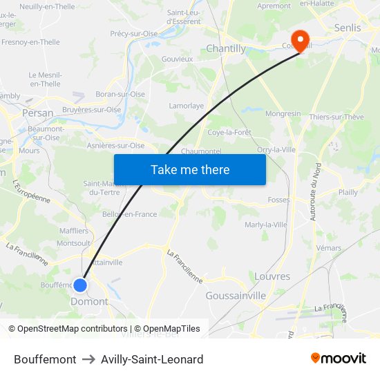 Bouffemont to Avilly-Saint-Leonard map