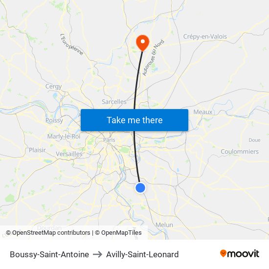 Boussy-Saint-Antoine to Avilly-Saint-Leonard map