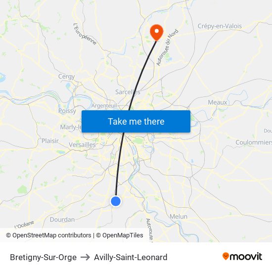 Bretigny-Sur-Orge to Avilly-Saint-Leonard map