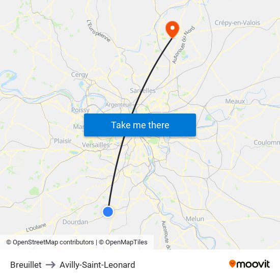 Breuillet to Avilly-Saint-Leonard map