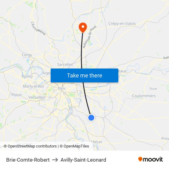 Brie-Comte-Robert to Avilly-Saint-Leonard map