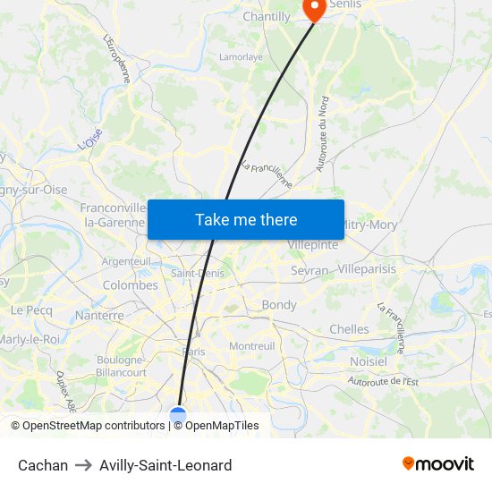 Cachan to Avilly-Saint-Leonard map