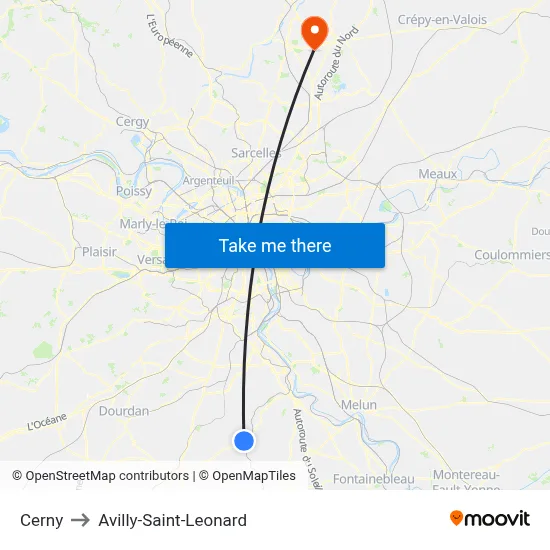 Cerny to Avilly-Saint-Leonard map
