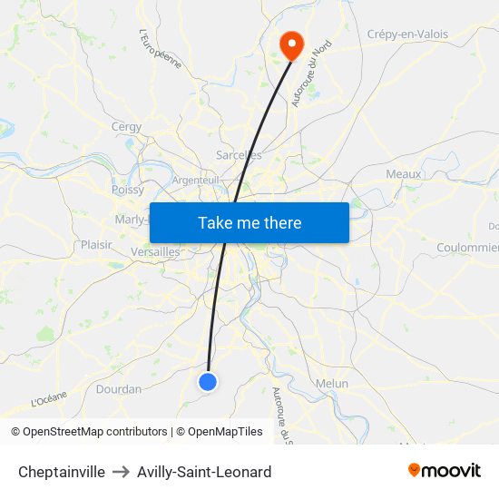 Cheptainville to Avilly-Saint-Leonard map