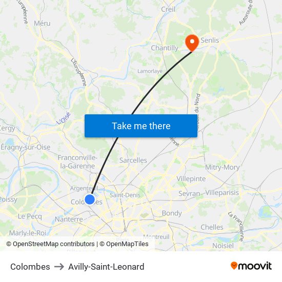 Colombes to Avilly-Saint-Leonard map