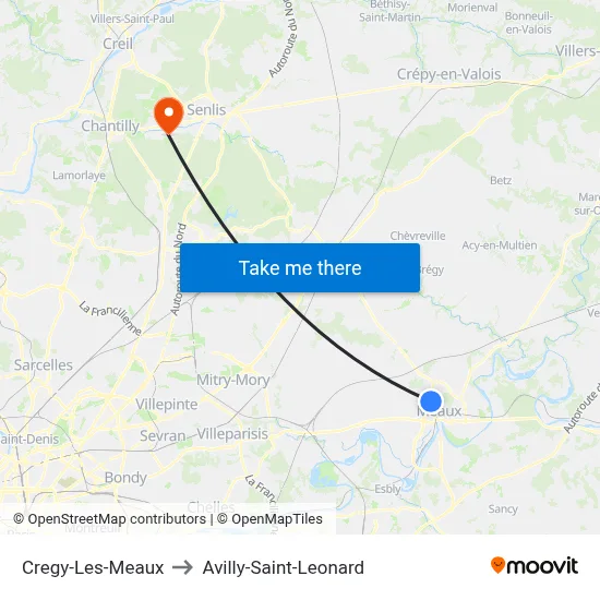 Cregy-Les-Meaux to Avilly-Saint-Leonard map