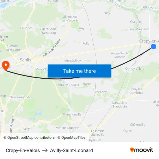 Crepy-En-Valois to Avilly-Saint-Leonard map