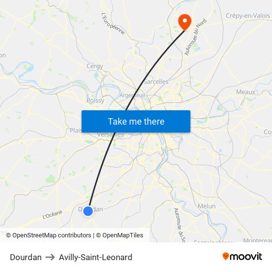 Dourdan to Avilly-Saint-Leonard map
