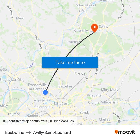 Eaubonne to Avilly-Saint-Leonard map