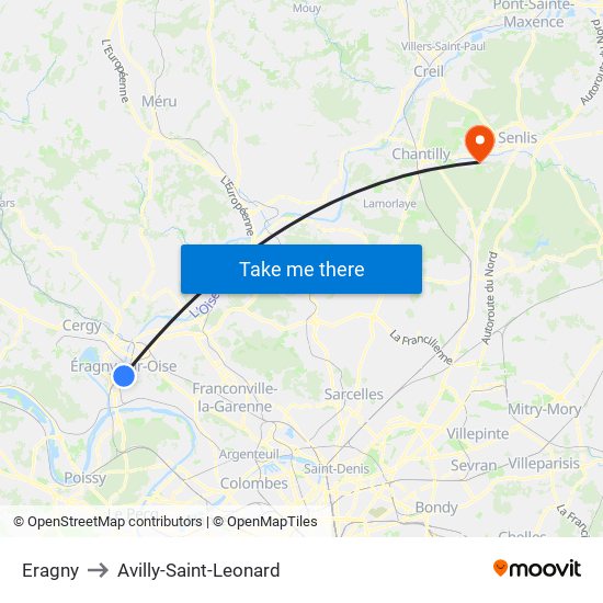 Eragny to Avilly-Saint-Leonard map