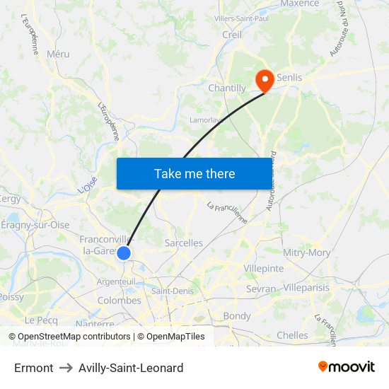 Ermont to Avilly-Saint-Leonard map