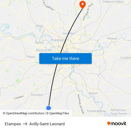 Etampes to Avilly-Saint-Leonard map