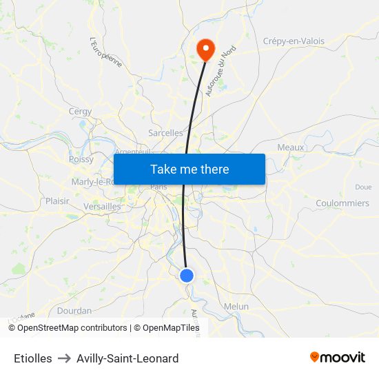 Etiolles to Avilly-Saint-Leonard map