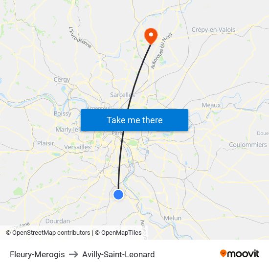 Fleury-Merogis to Avilly-Saint-Leonard map