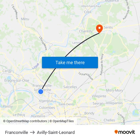 Franconville to Avilly-Saint-Leonard map