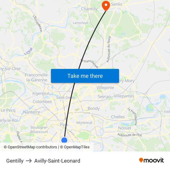 Gentilly to Avilly-Saint-Leonard map