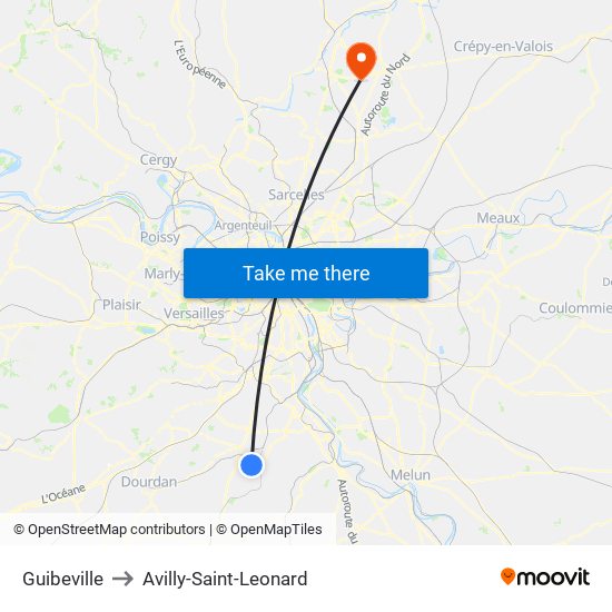 Guibeville to Avilly-Saint-Leonard map