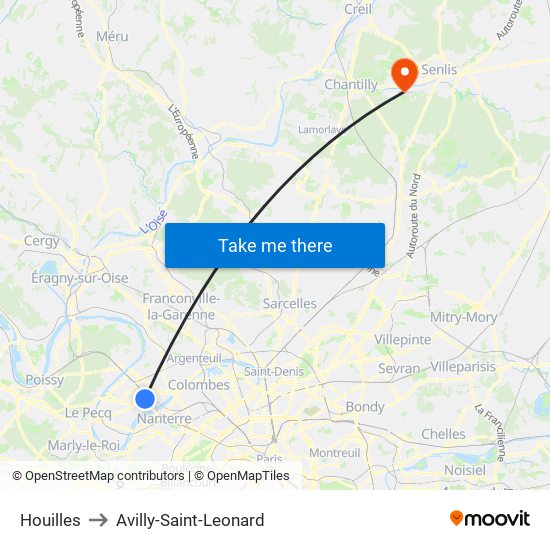 Houilles to Avilly-Saint-Leonard map