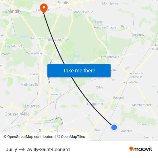 Juilly to Avilly-Saint-Leonard map